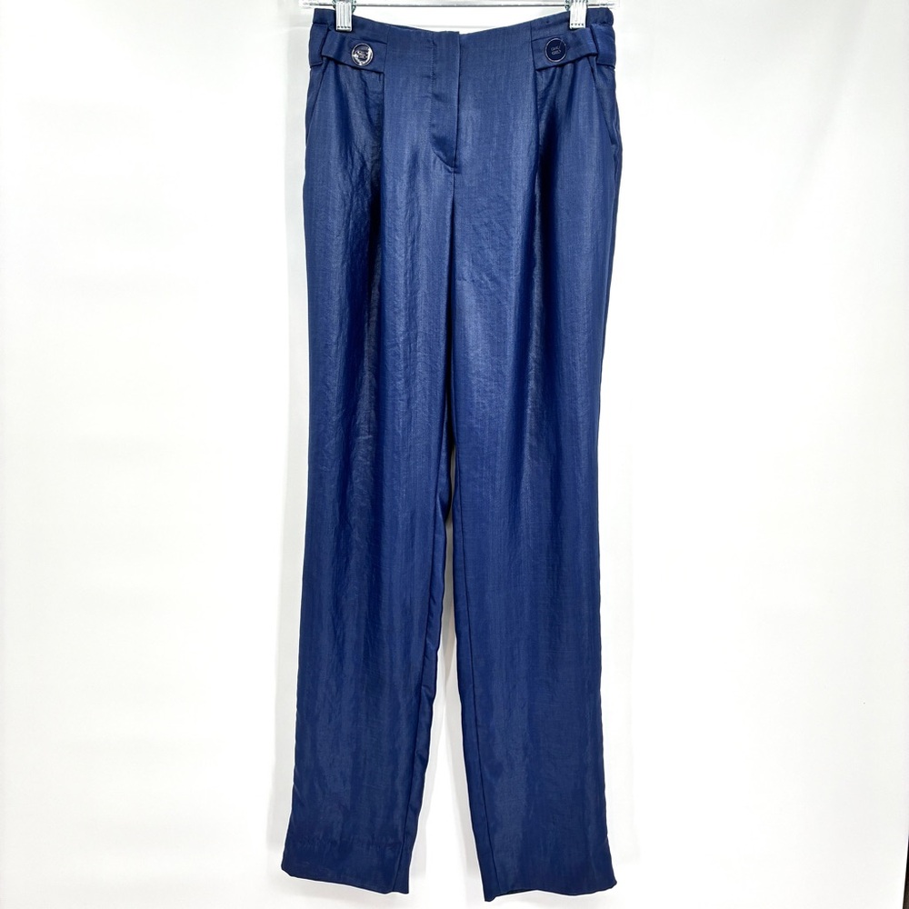 Emporio Armani Womens Straight Leg Semi Sheer Trousers Pants Blue Sheen XS 38
